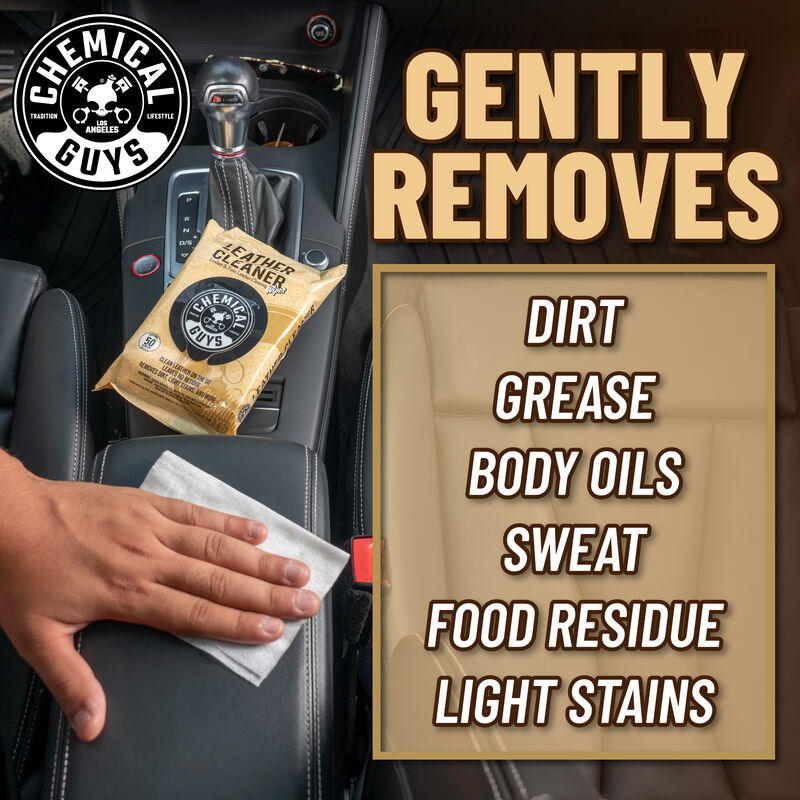 Leather Cleaner Car Cleaning Wipes for Leather, Vinyl, and Faux Leather (50 Wipes)