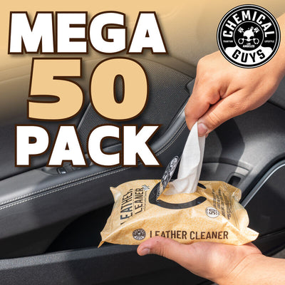 Leather Cleaner Car Cleaning Wipes for Leather, Vinyl, and Faux Leather (50 Wipes)