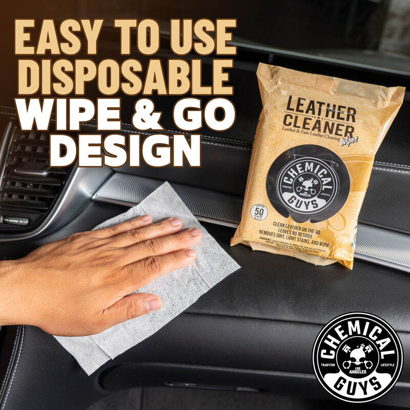 Leather Cleaner Car Cleaning Wipes for Leather, Vinyl, and Faux Leather (50 Wipes)