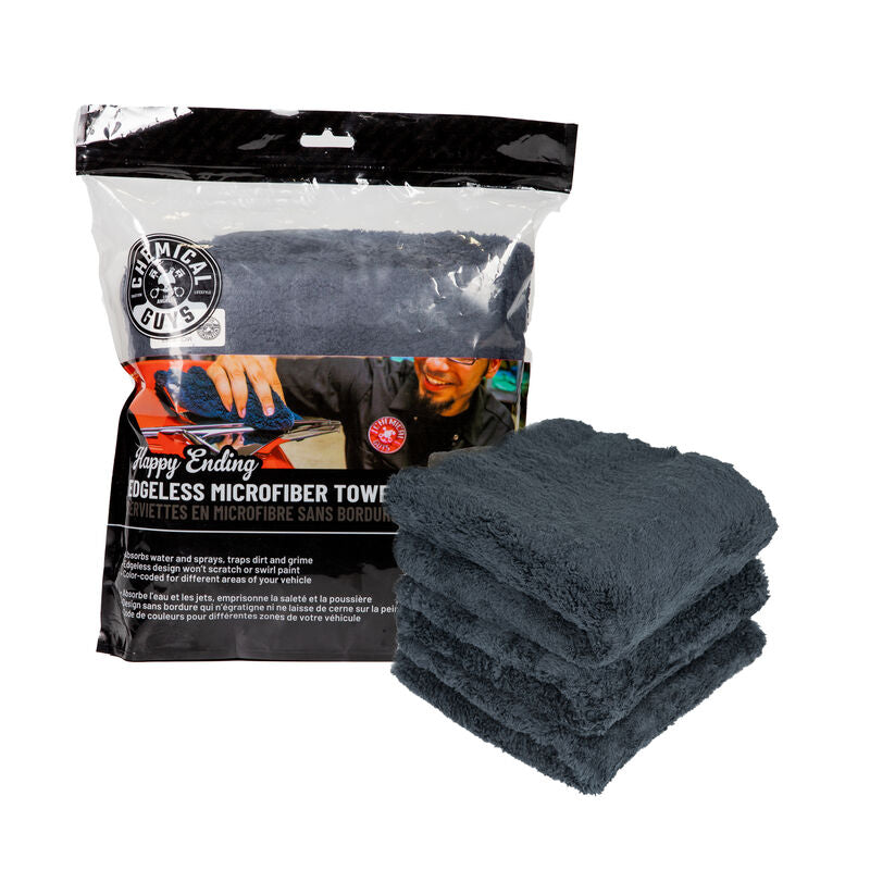Happy Ending Edgeless Microfiber Towel Black - (3 Pack) NEW