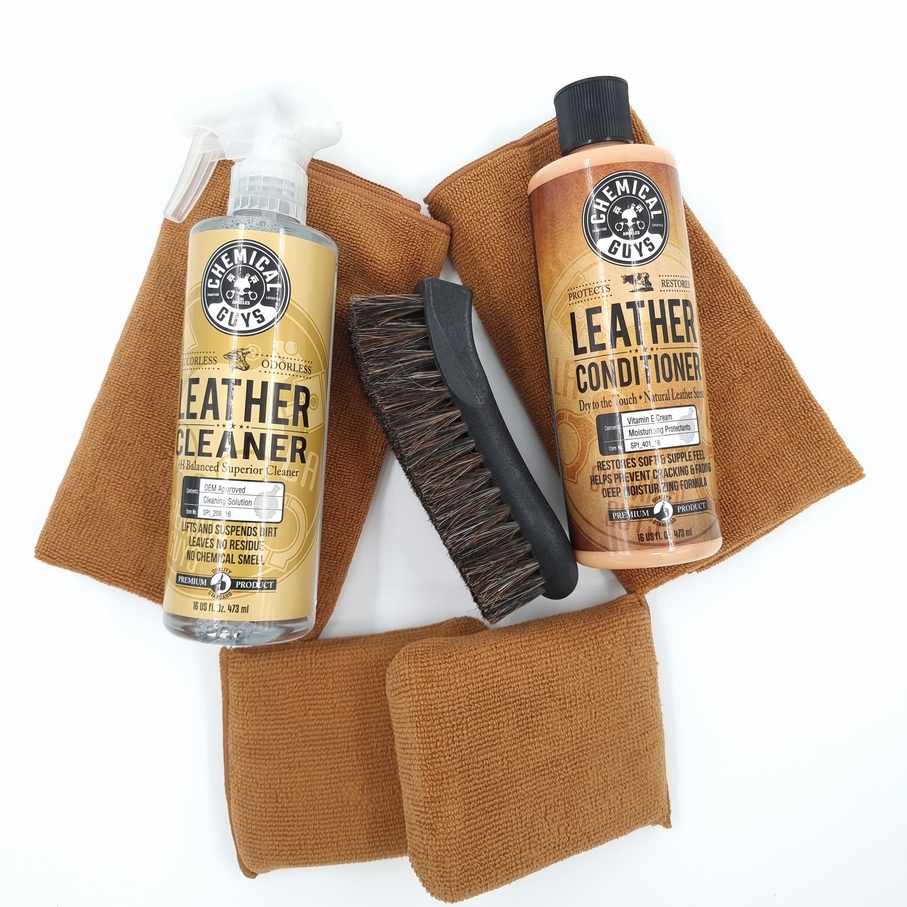 Chemical Guys SPI_109_16A Leather Cleaner and Conditioner Complete Leather  Care Kit (16 oz) (2 Items) with Premium Grade Microfiber Applicator, Blue